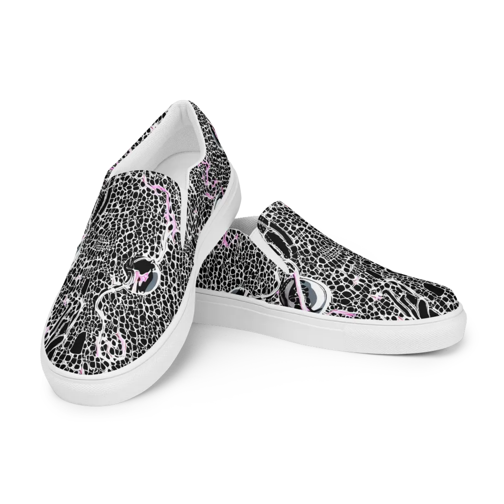Pink Fracture on Men's Slip-On Canvas Shoes — Left Front