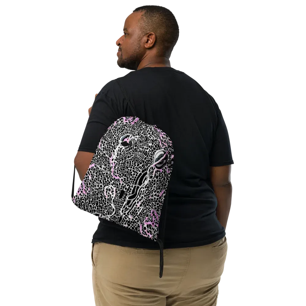 Pink Fracture on Drawstring Bag — Front