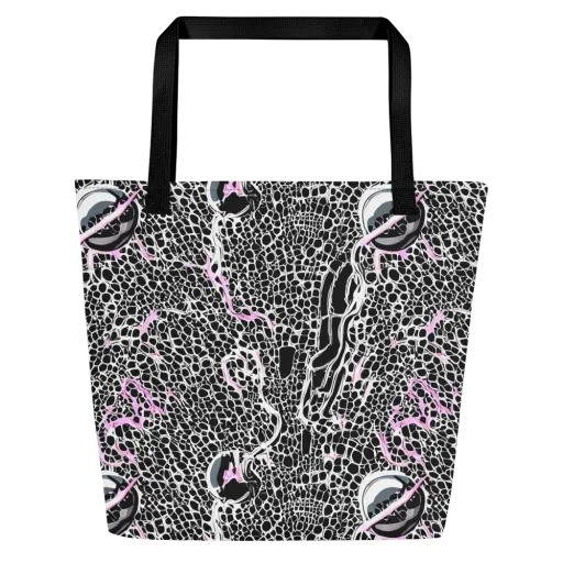 Pink Fracture on a Large Tote Bag W/ Pocket