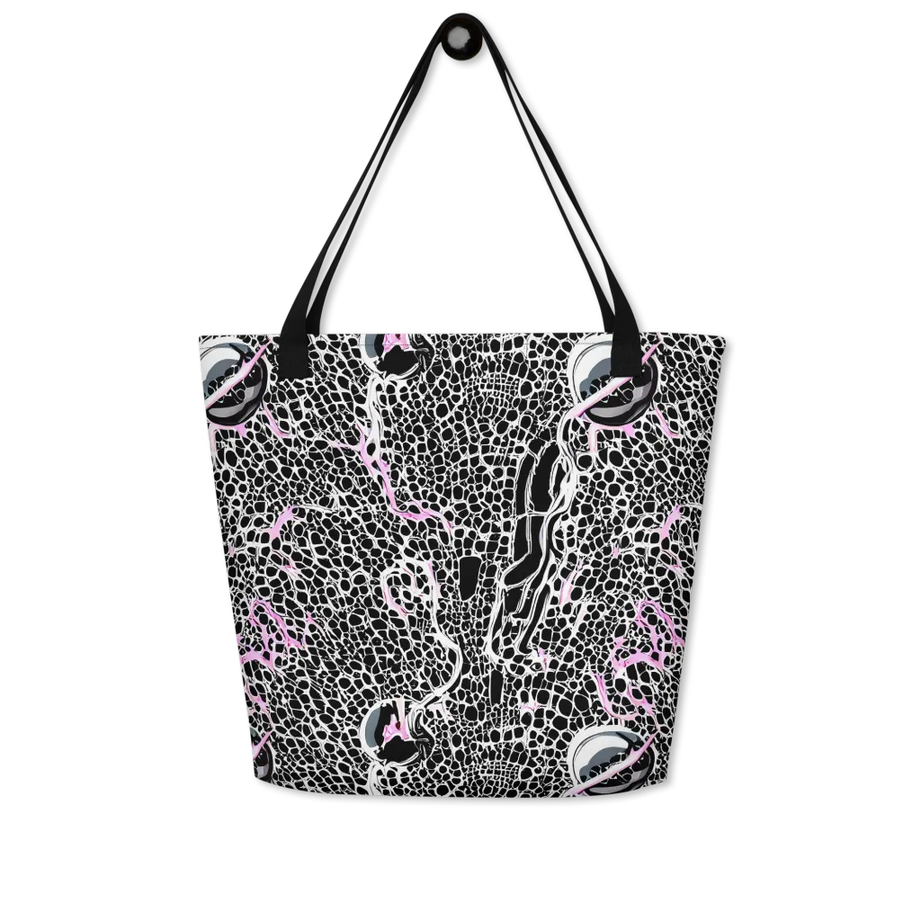 Pink Fracture on Large Tote Bag W/ Pocket — Front