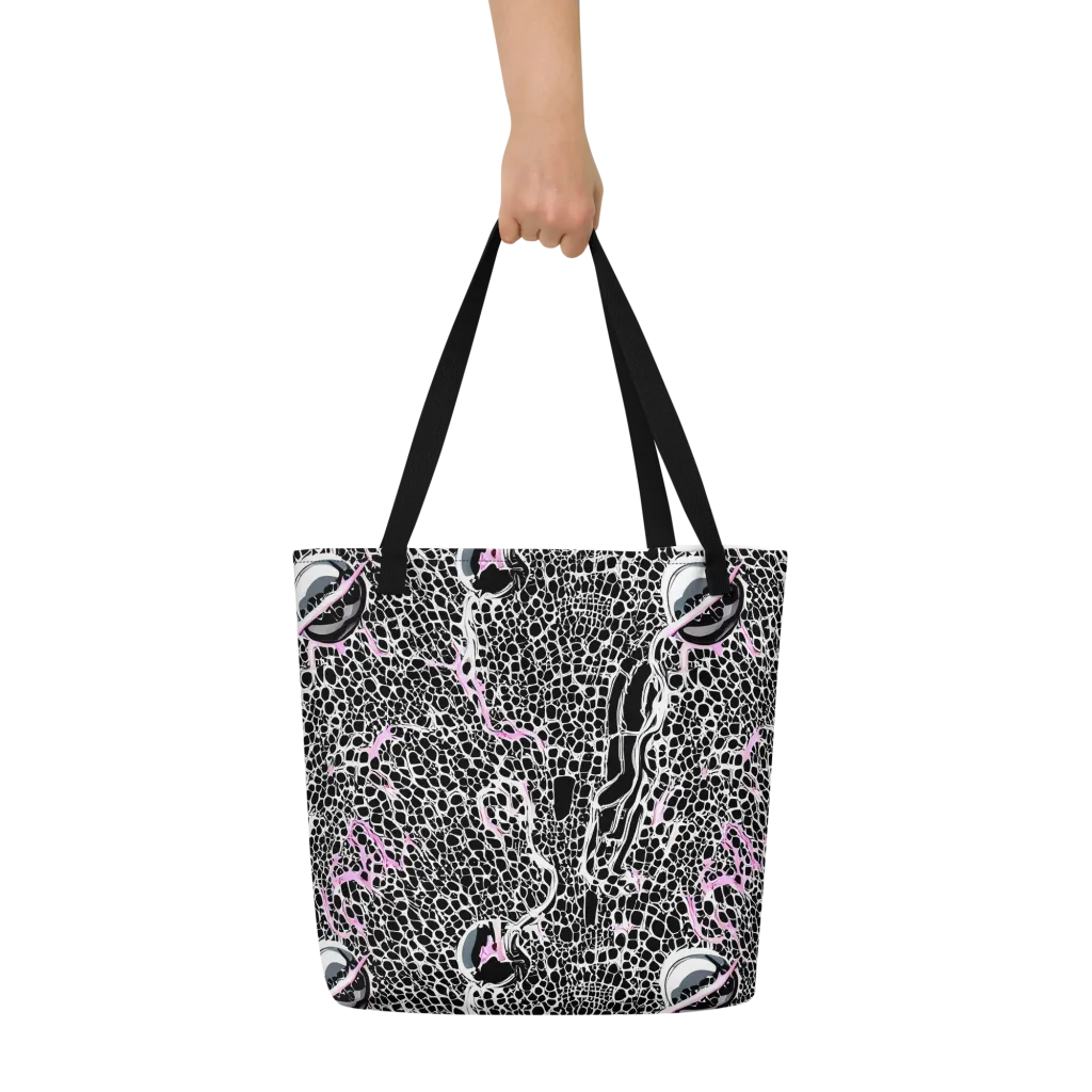 Pink Fracture on Large Tote Bag W/ Pocket — Front