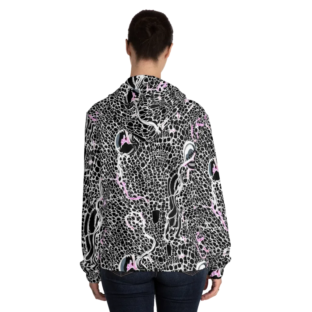 Pink Fracture on Women's Full-Zip Hoodie — Back On Person
