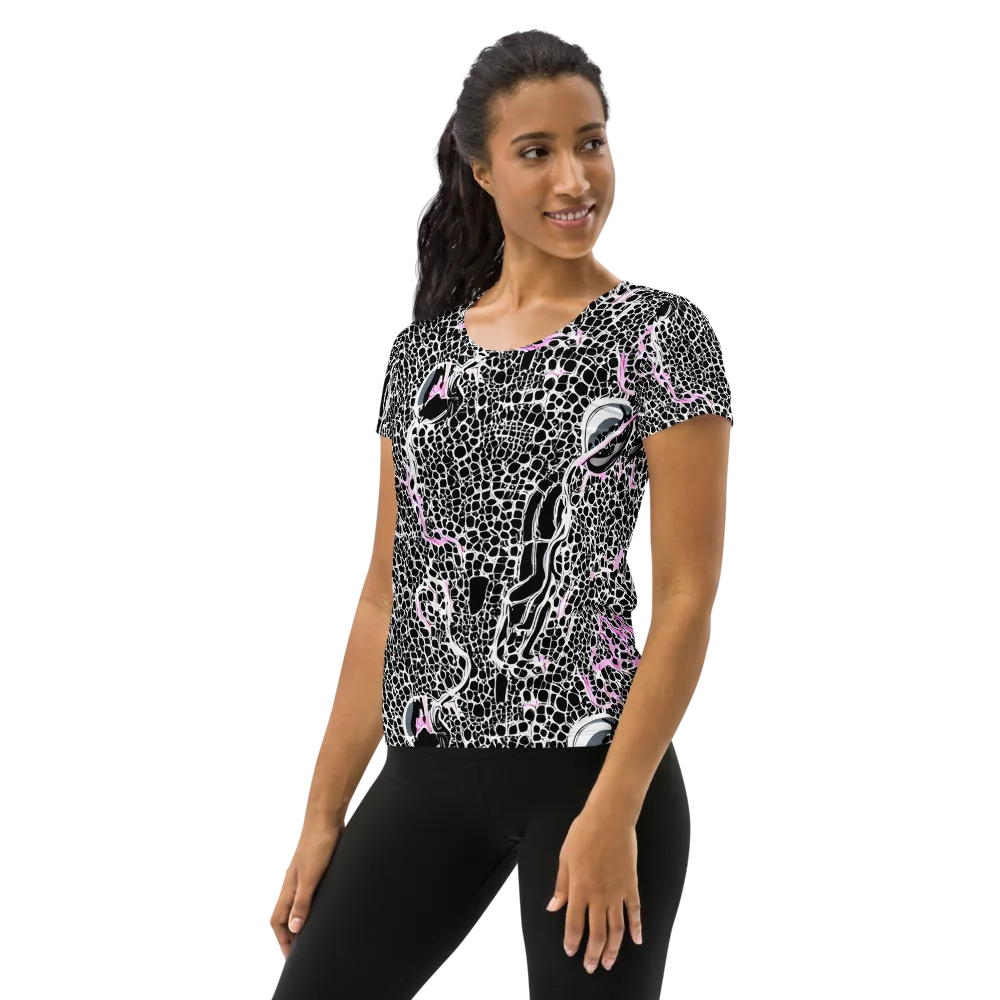 Pink Fracture on Women's Athletic T-Shirt — Left