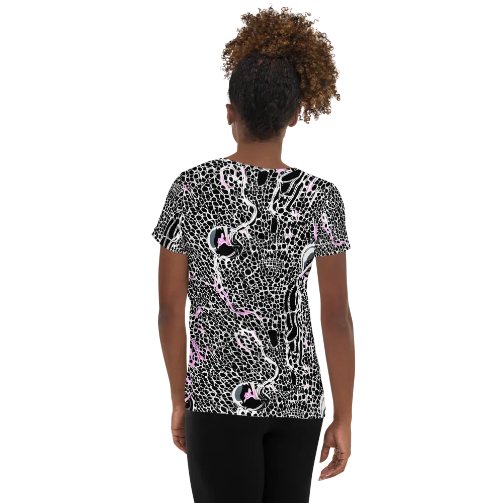 Pink Fracture on Women's Athletic T-Shirt — Back