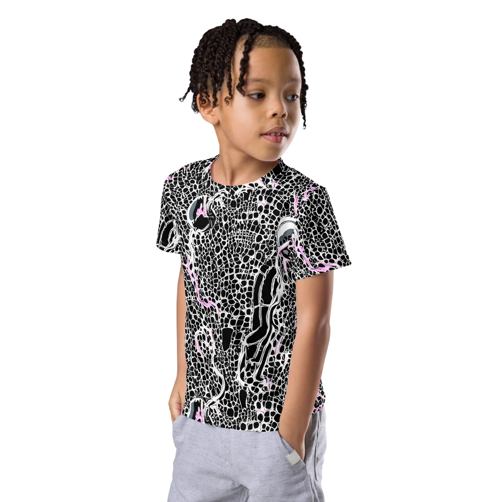 Pink Fracture on Kids Crew Neck T-Shirt — Left Front