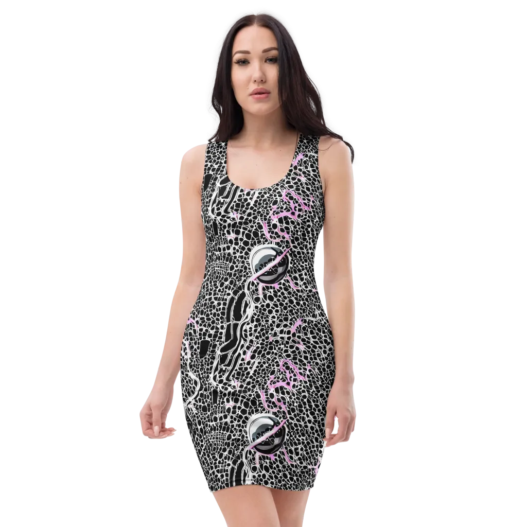 Pink Fracture on Bodycon Dress — Front