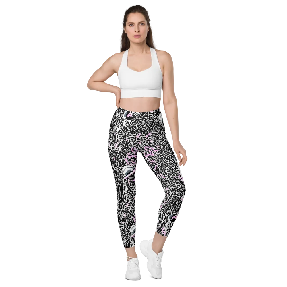 Pink Fracture on Leggings with Pockets — Front