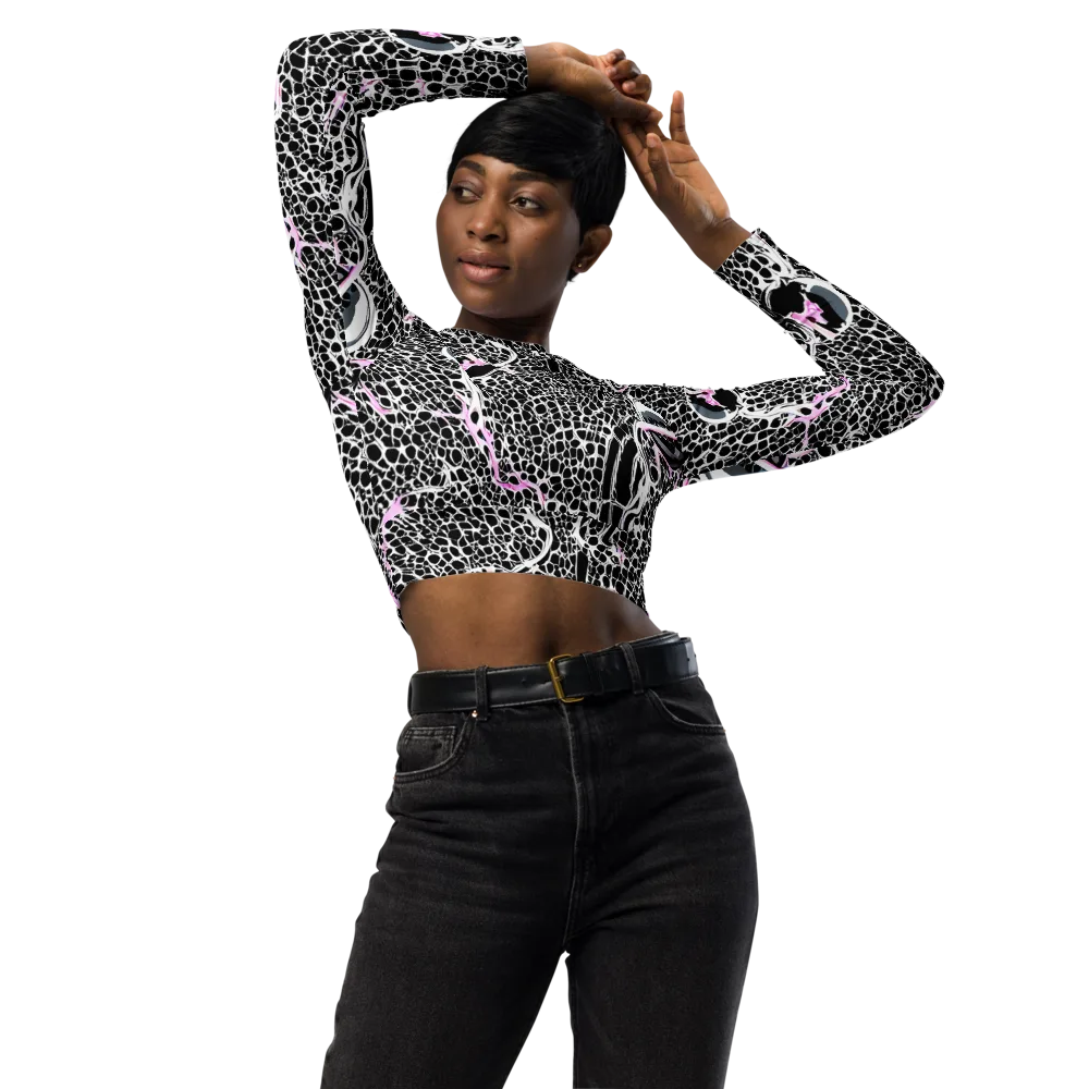 Pink Fracture on Long Sleeve Crop Top — Front