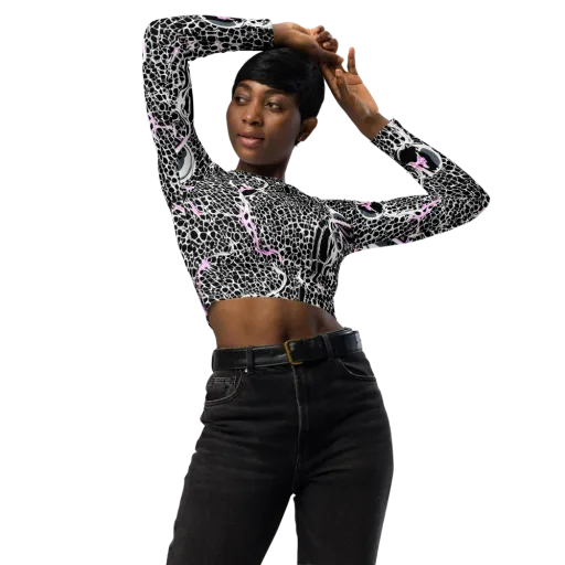 Pink Fracture on a Long Sleeve Crop Top