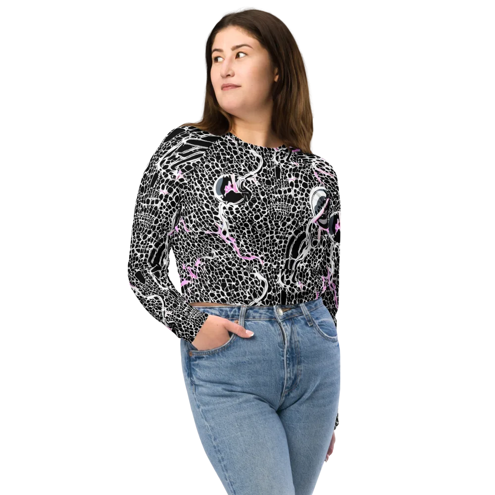 Pink Fracture on Long Sleeve Crop Top — Front
