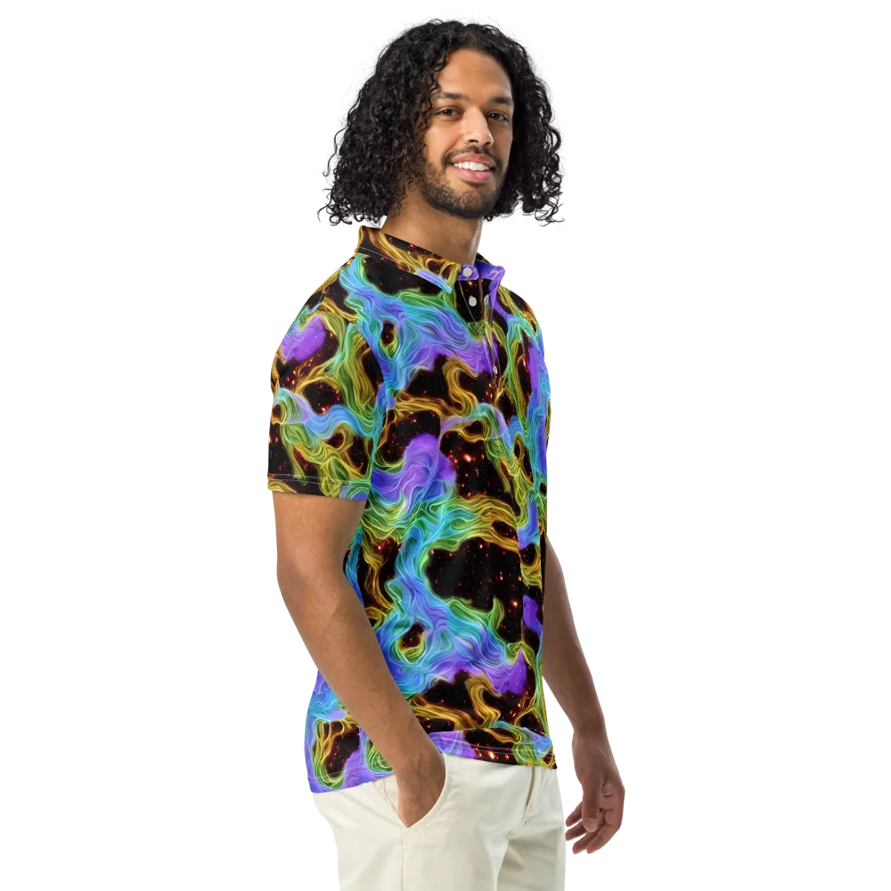 Galactic Tides on Men's Slim Fit Polo Shirt — Right Front