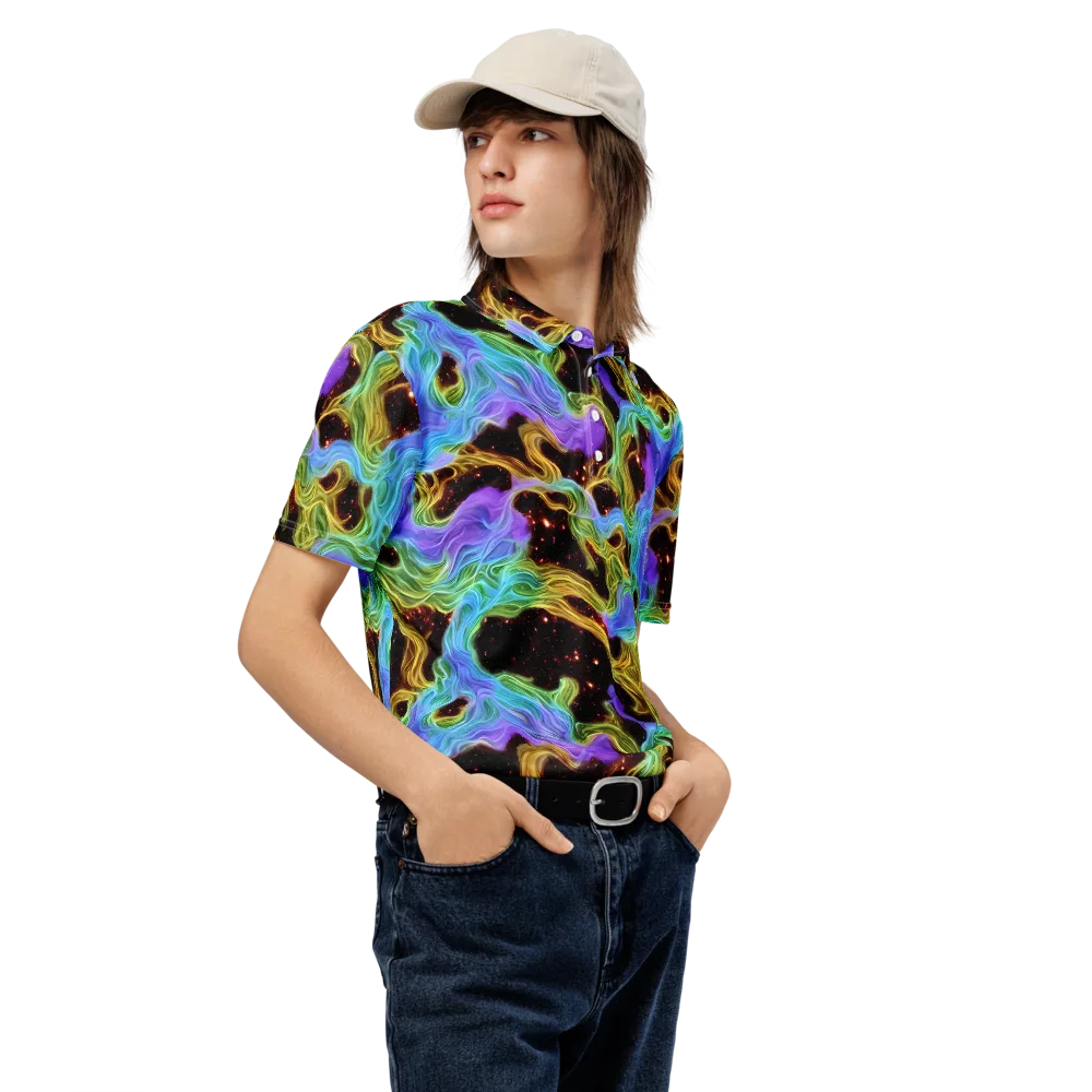 Galactic Tides on Men's Slim Fit Polo Shirt — Right Front
