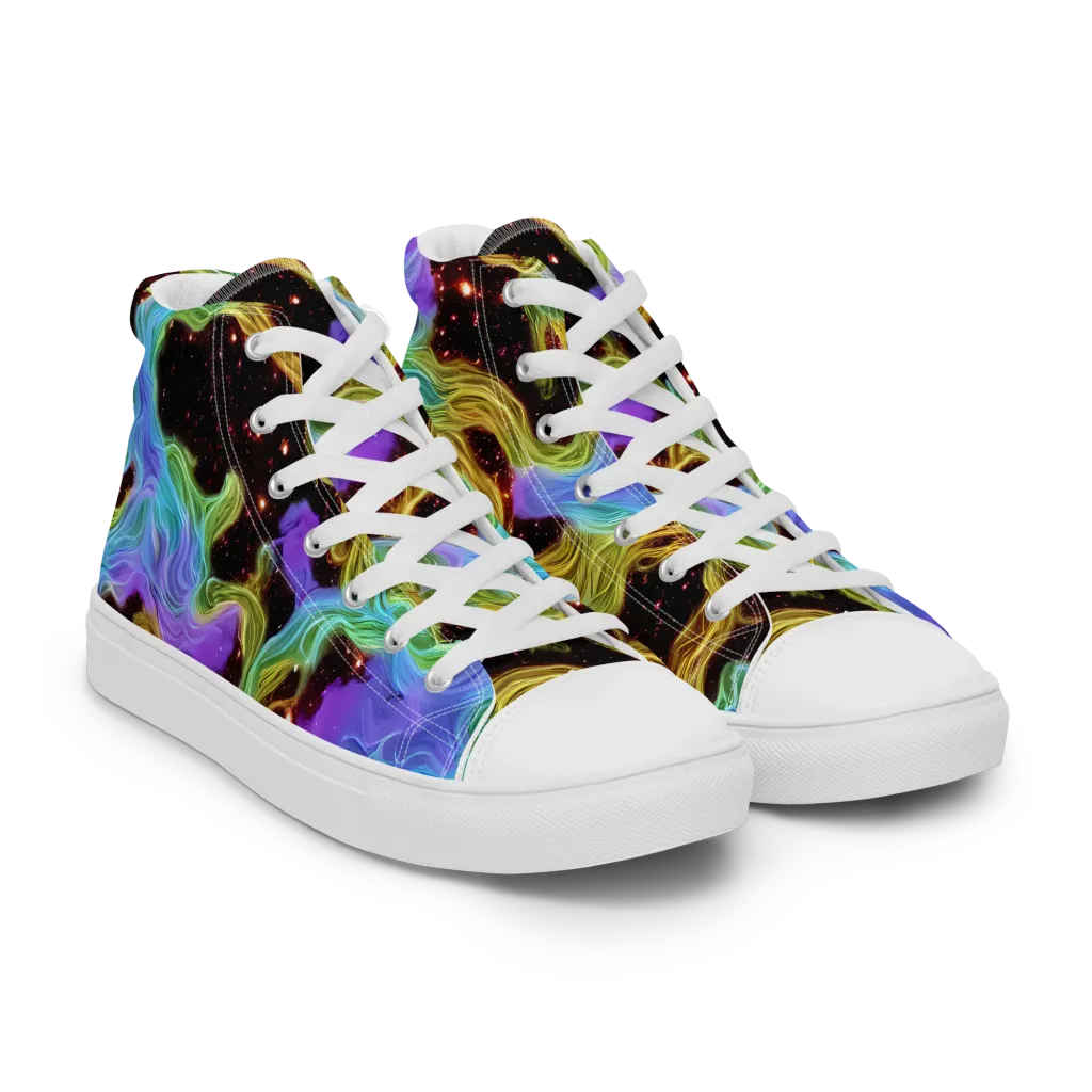 Galactic Tides on Men's High Top Canvas Shoes — Right Front
