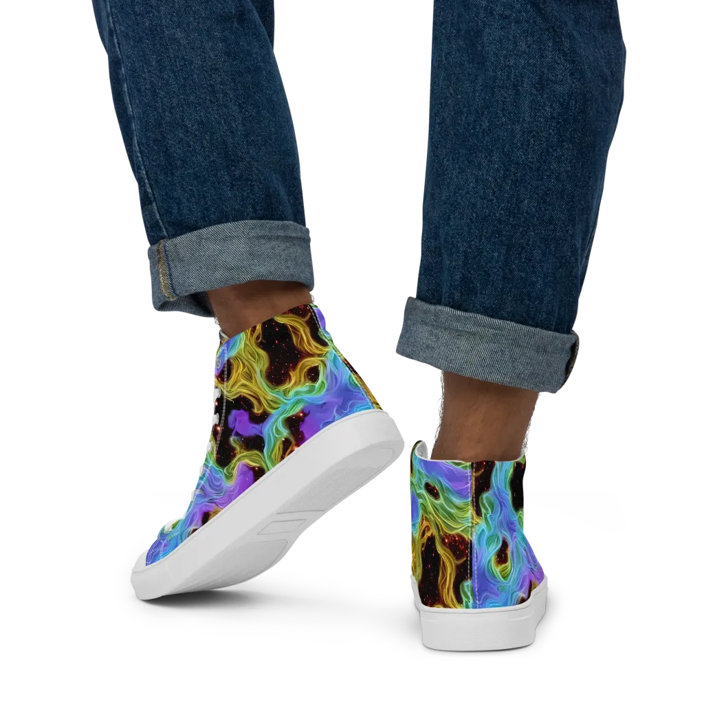 Galactic Tides on Men's High Top Canvas Shoes — Back