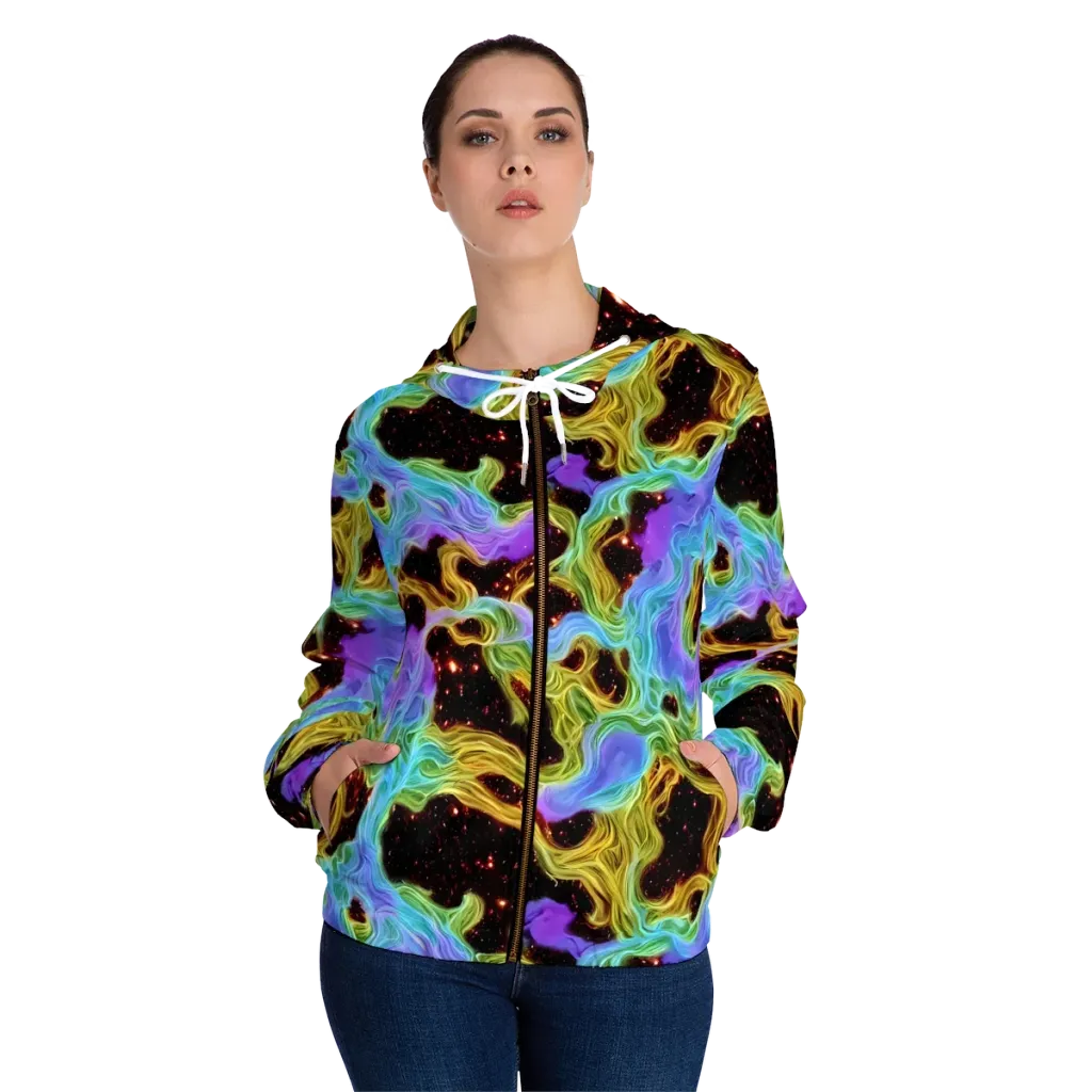 Galactic Tides on Women's Full-Zip Hoodie — Front On Person