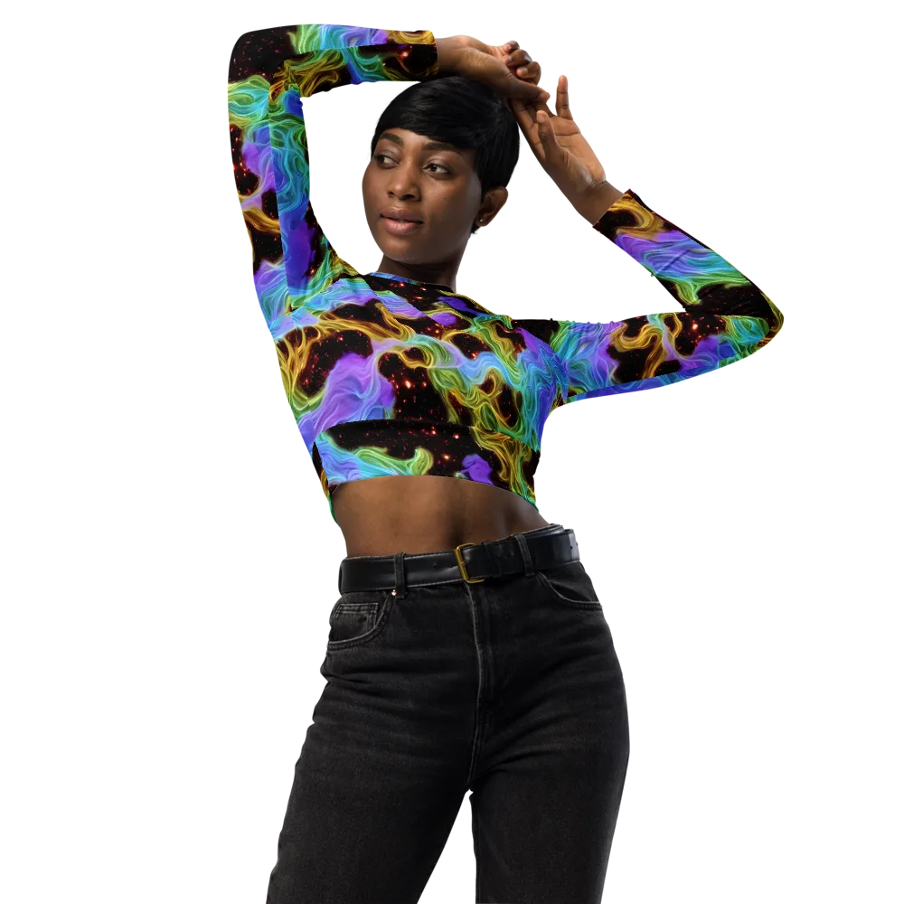 Galactic Tides on Long Sleeve Crop Top — Front