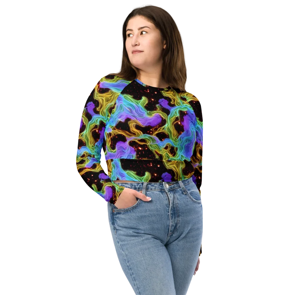 Galactic Tides on Long Sleeve Crop Top — Front