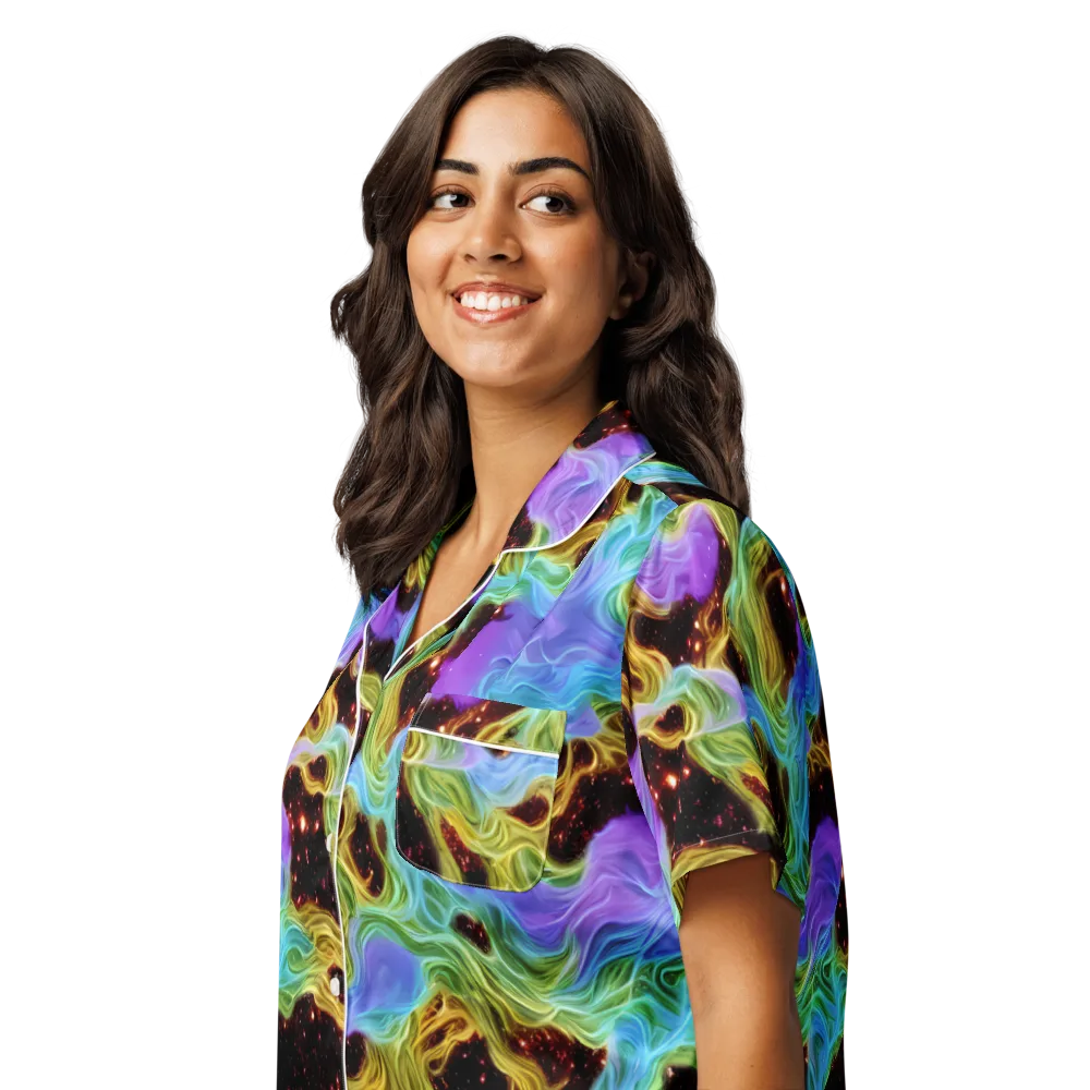 Galactic Tides on Women's Short Sleeve Pajama Top — Left Front