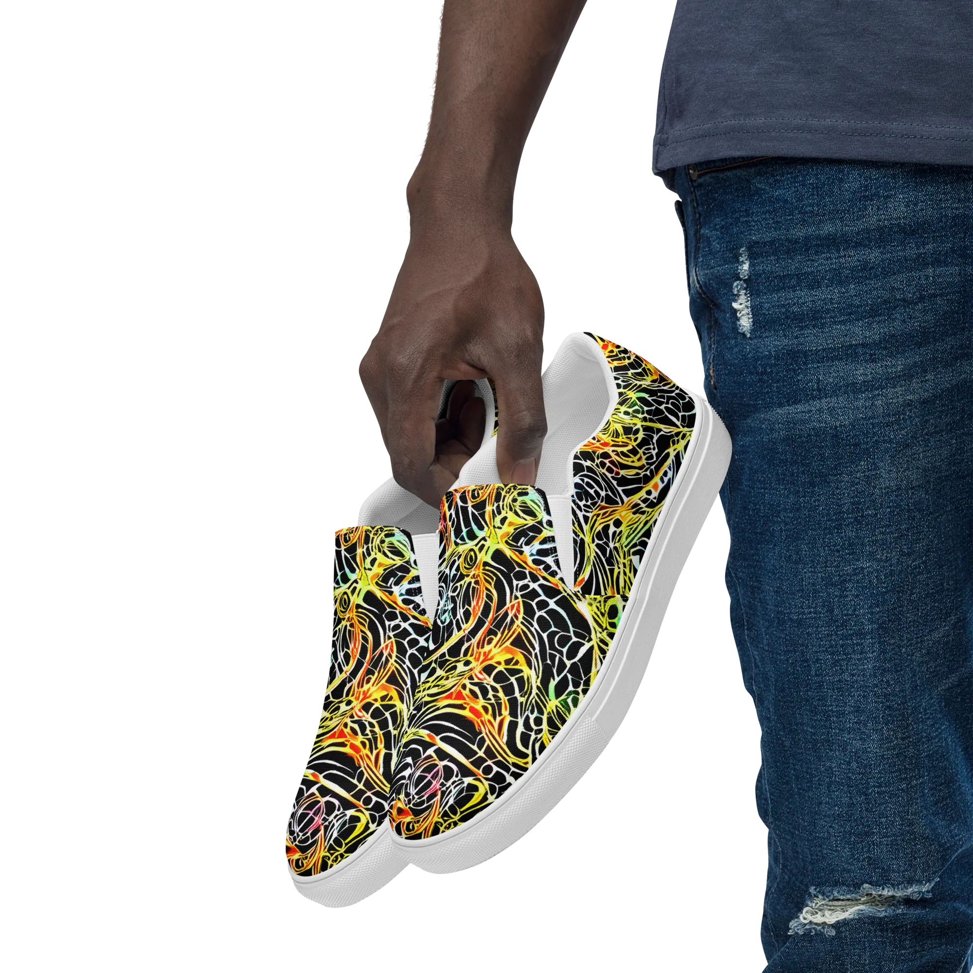 Electric Anatomy on Men's Slip-On Canvas Shoes — Left Front