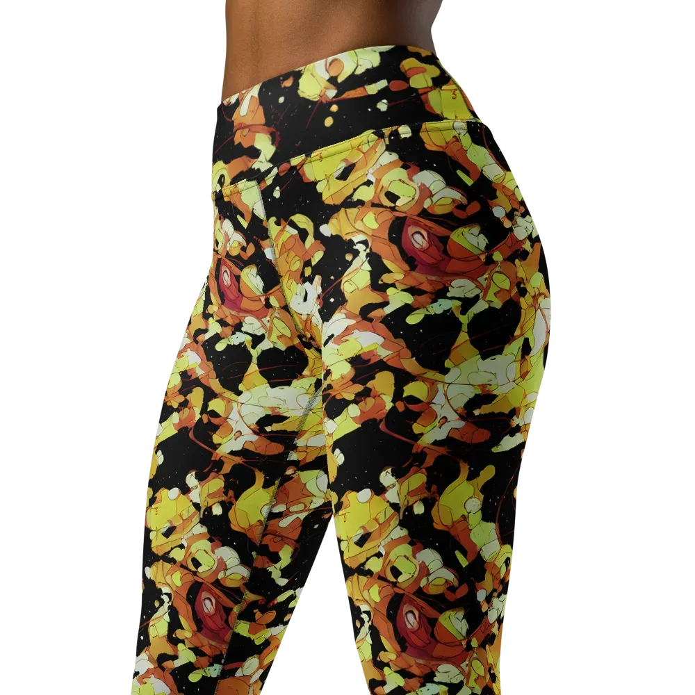 Saffron Orbit on Yoga Leggings — Left Front