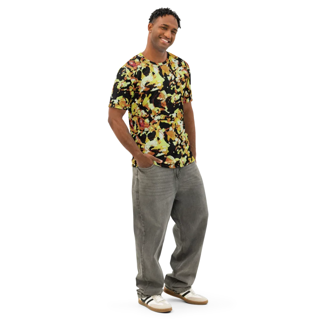 Saffron Orbit on Men's Cotton Crew Neck T-Shirt — Right Front
