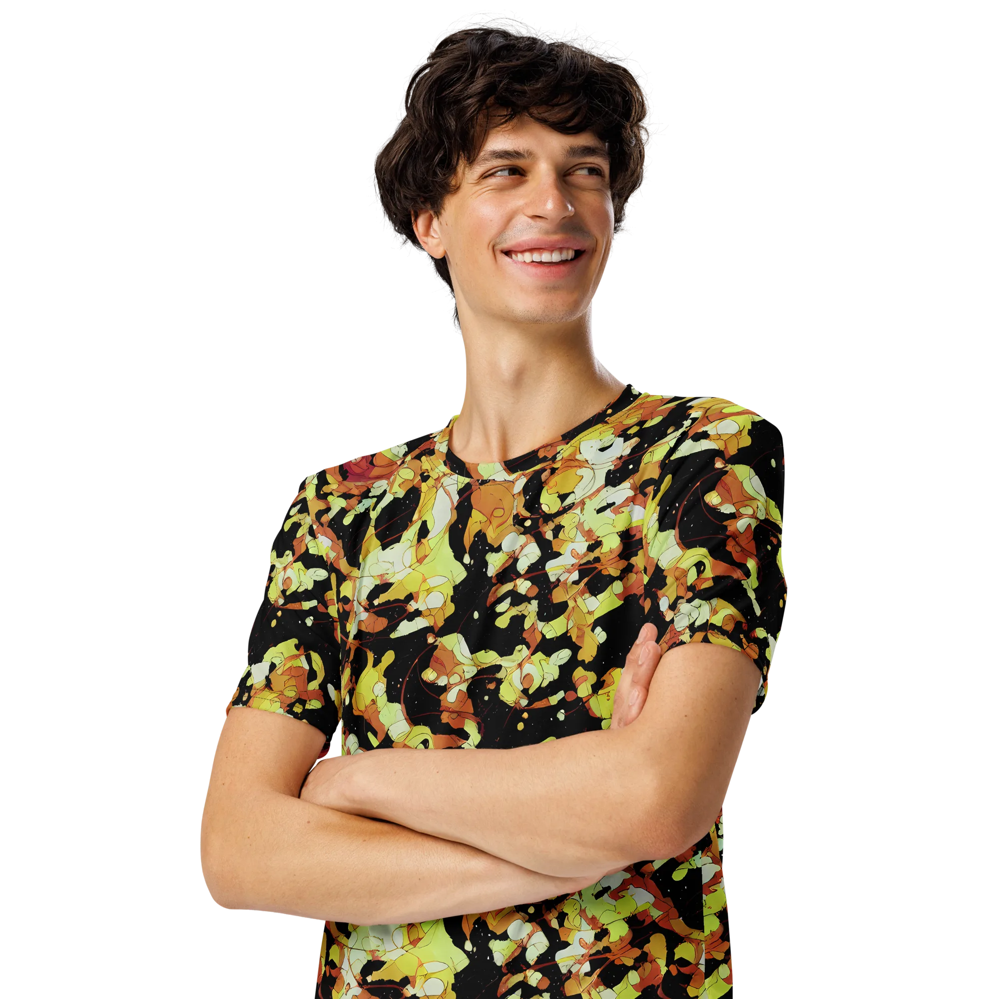 Saffron Orbit on Men's Crew Neck T-Shirt — Left Front