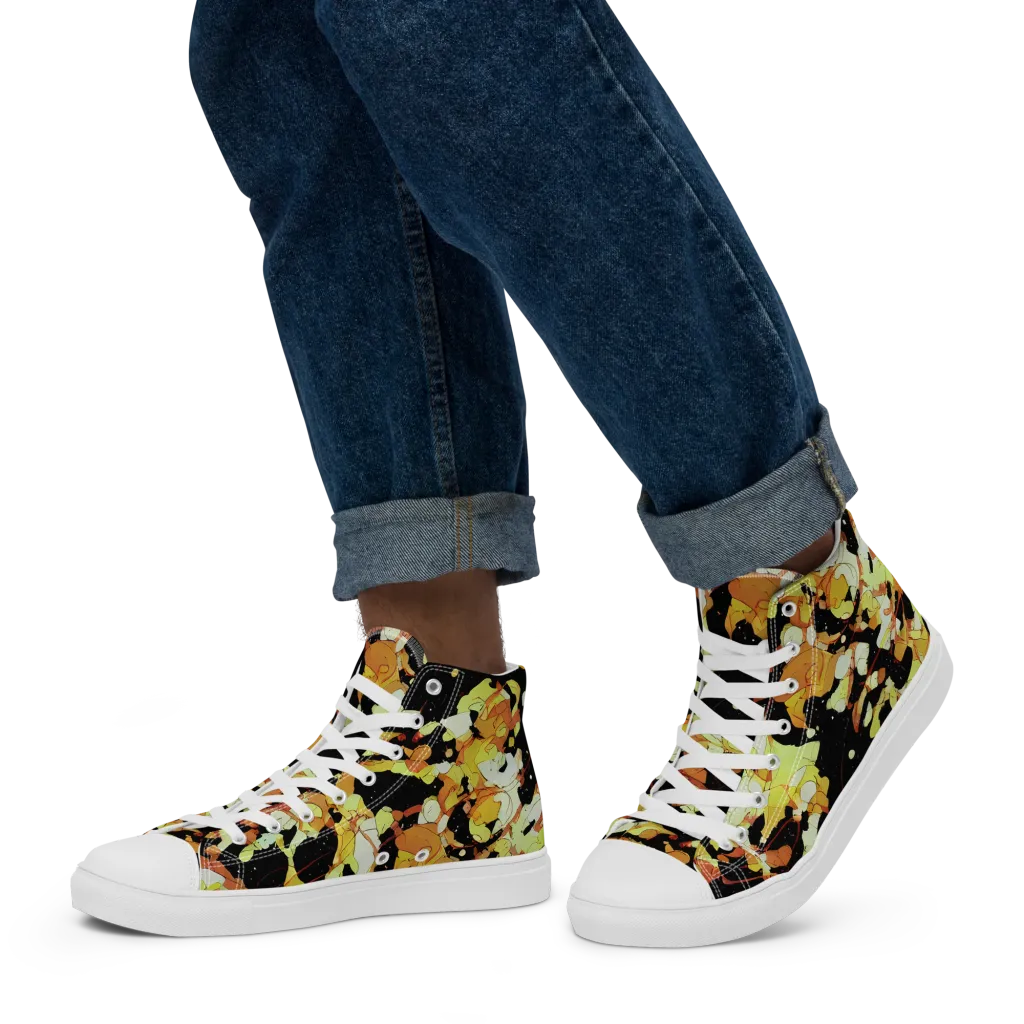 Saffron Orbit on Men's High Top Canvas Shoes — Left