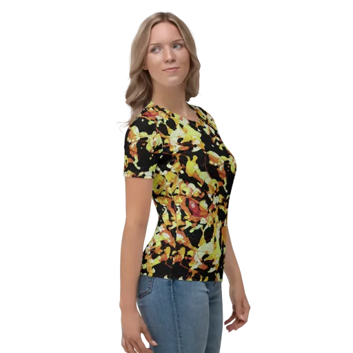 Saffron Orbit on a Women's Crew Neck T-Shirt