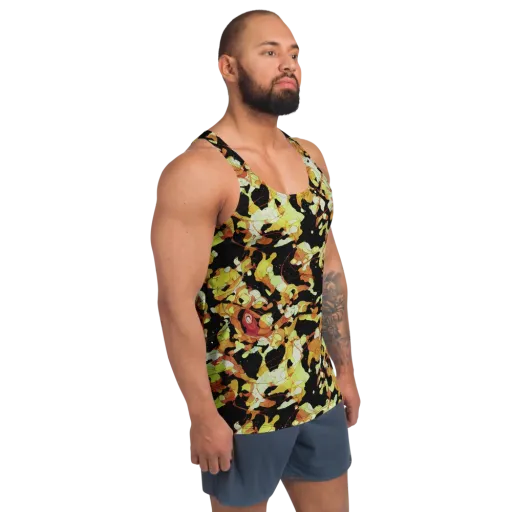 Saffron Orbit on a Men's Tank Top