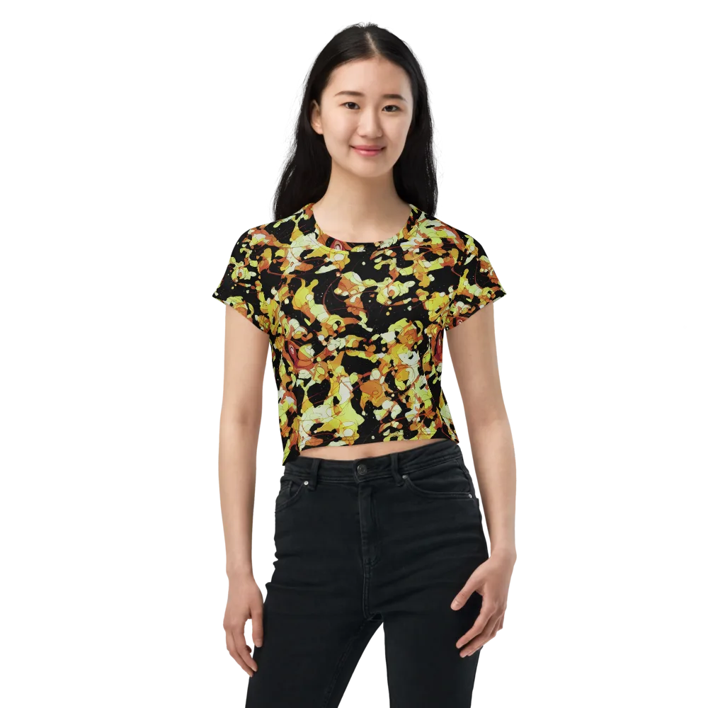 Saffron Orbit on Crop Tee — Front