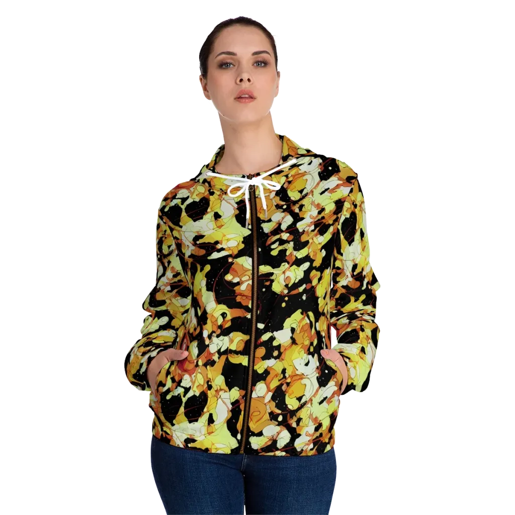 Saffron Orbit on Women's Full-Zip Hoodie — Front On Person