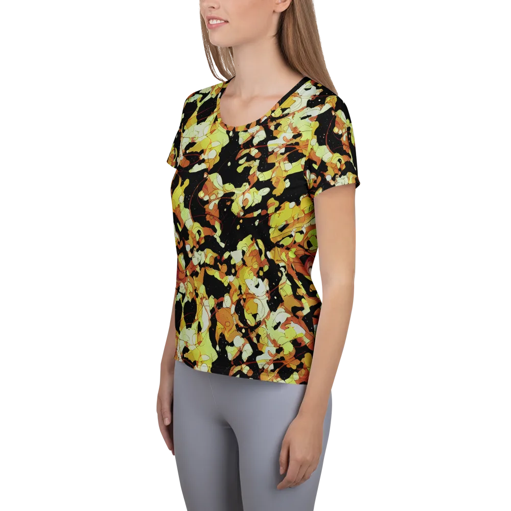 Saffron Orbit on Women's Athletic T-Shirt — Left