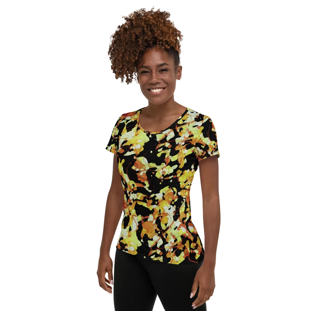 Saffron Orbit on Women's Athletic T-Shirt — Left
