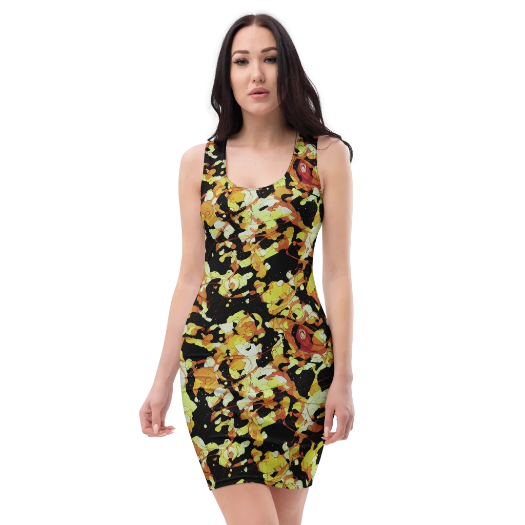 Saffron Orbit on Bodycon Dress — Front
