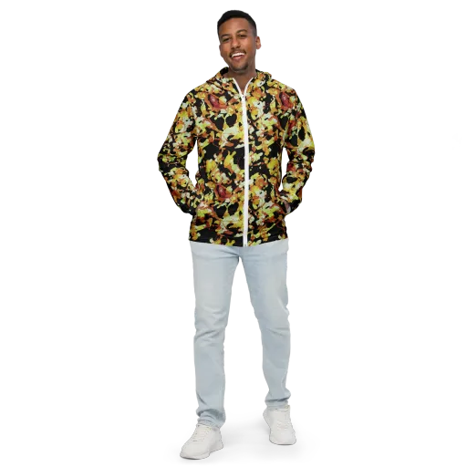 Saffron Orbit on a Men's Windbreaker
