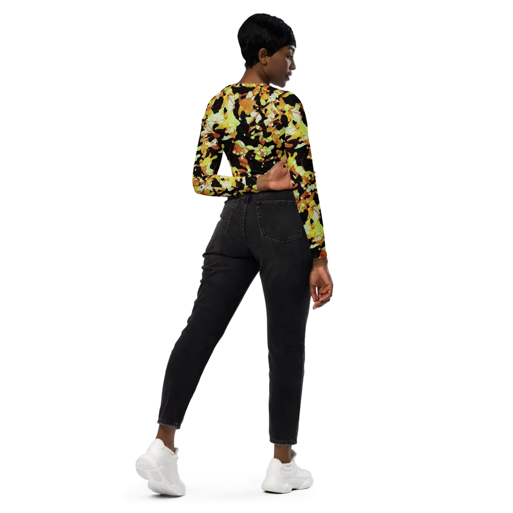 Saffron Orbit on Long Sleeve Crop Top — Right Back