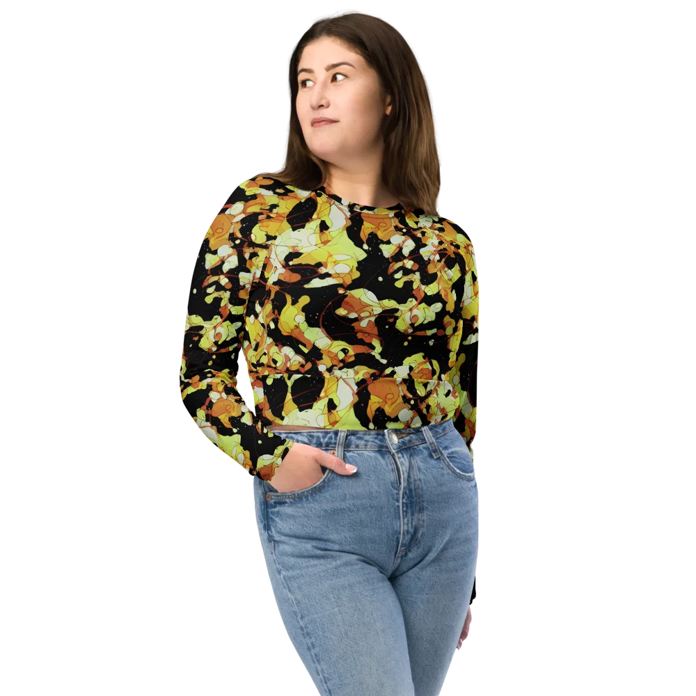 Saffron Orbit on Long Sleeve Crop Top — Front