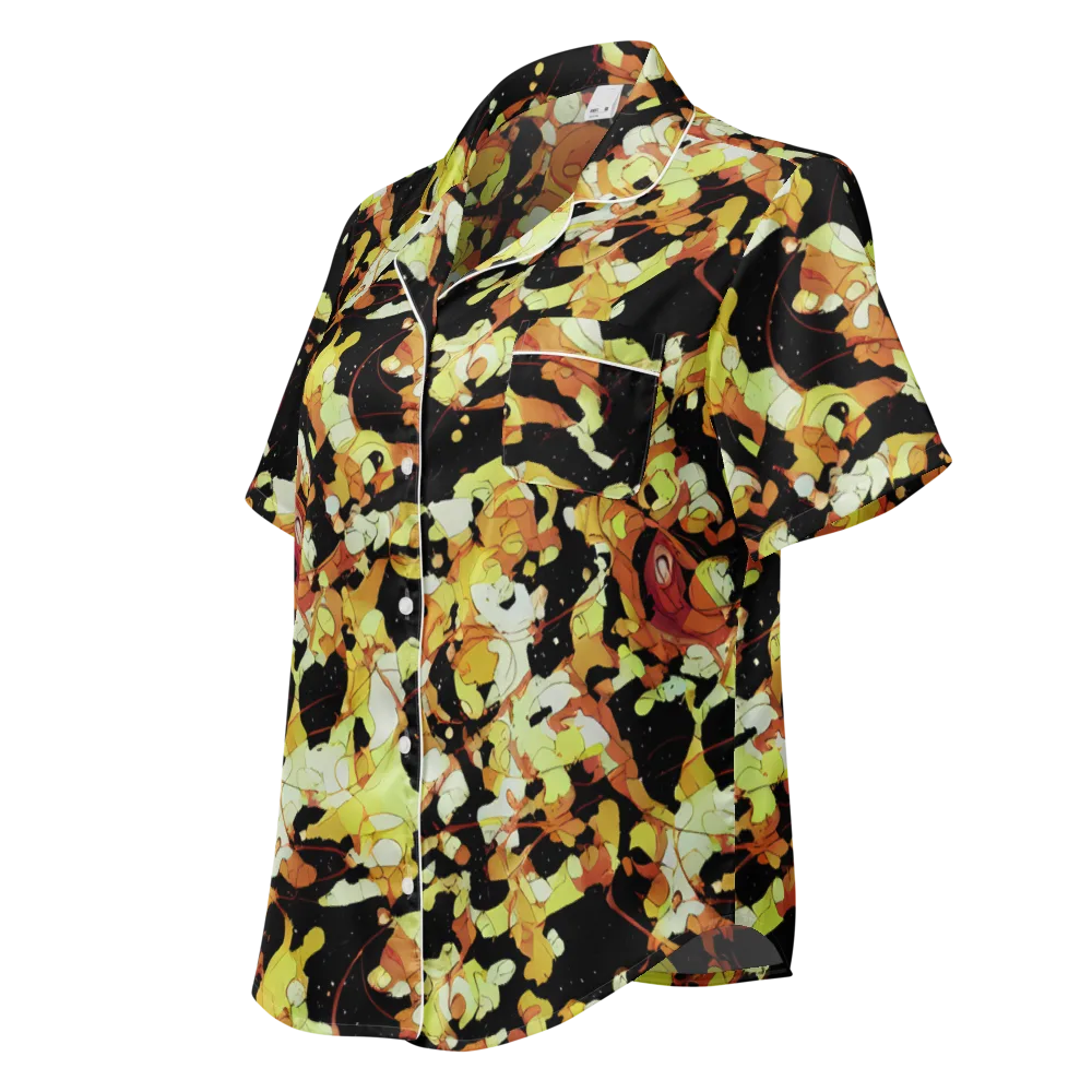 Saffron Orbit on Women's Short Sleeve Pajama Top — Left Front