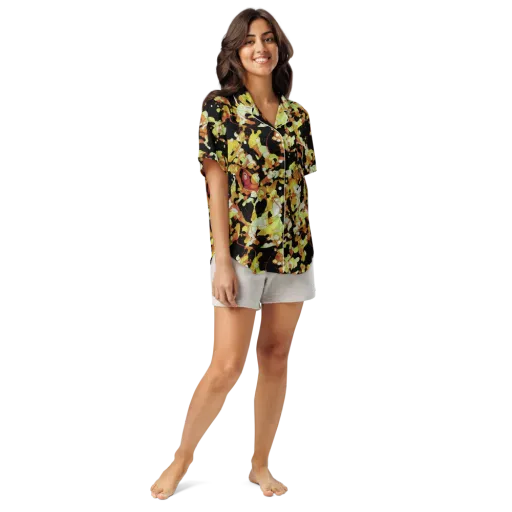 Saffron Orbit on a Women's Short Sleeve Pajama Top