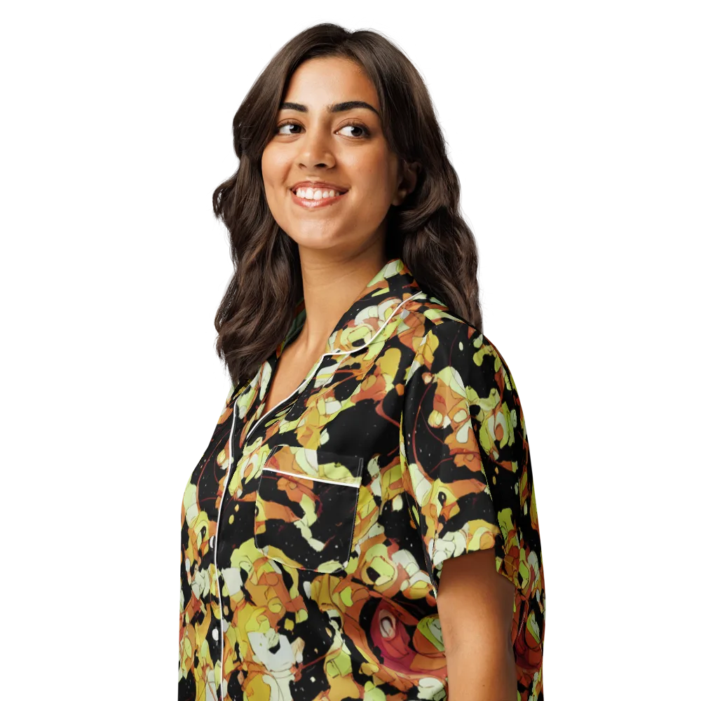 Saffron Orbit on Women's Short Sleeve Pajama Top — Left Front