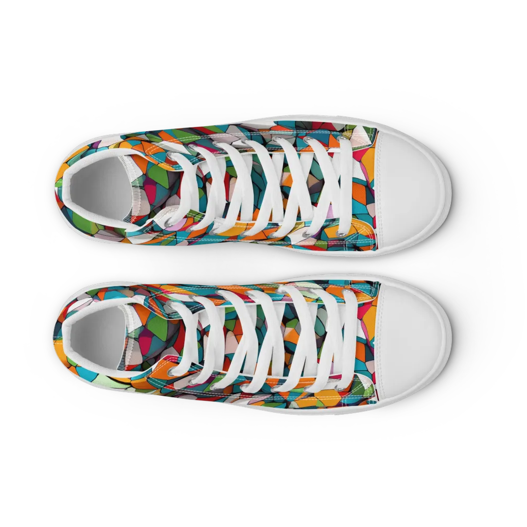 Chromatic Mosaic on Men's High Top Canvas Shoes — Front