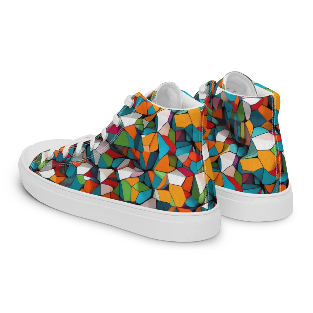 Chromatic Mosaic on Men's High Top Canvas Shoes — Left Back