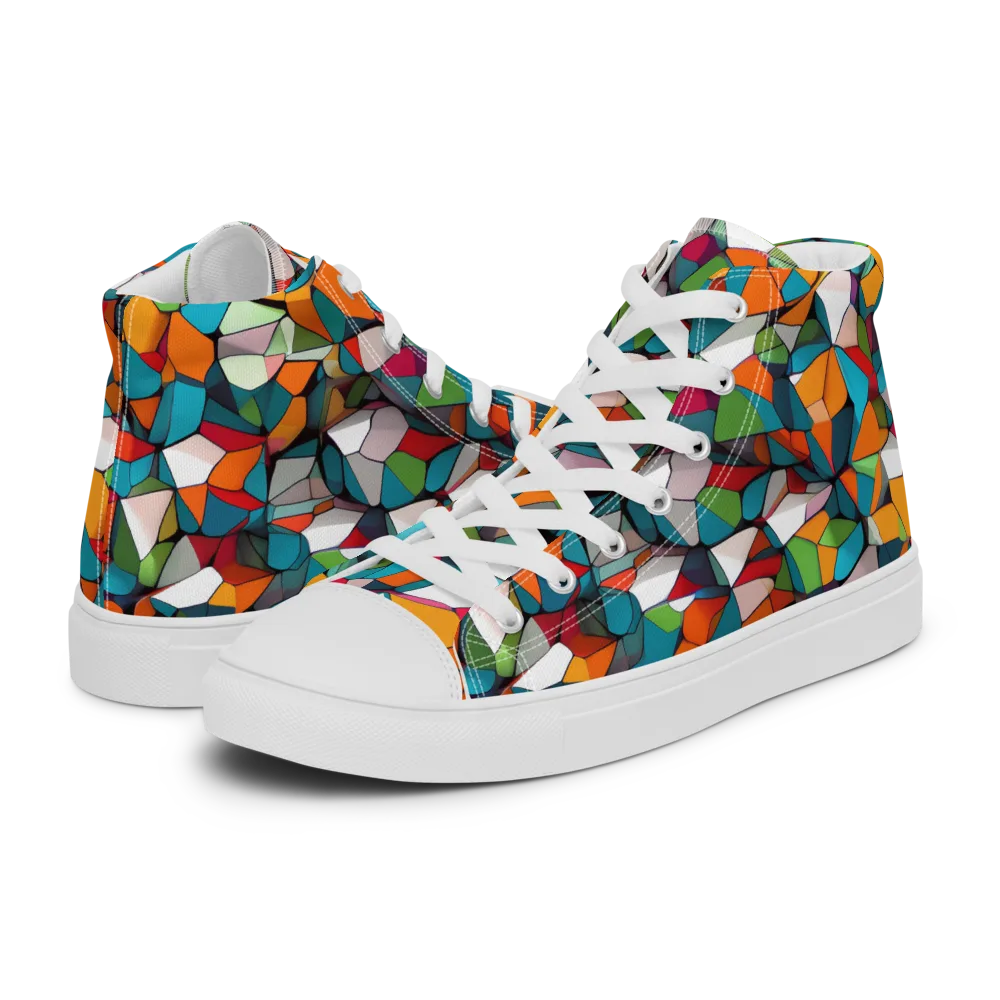 Chromatic Mosaic on Men's High Top Canvas Shoes — Left
