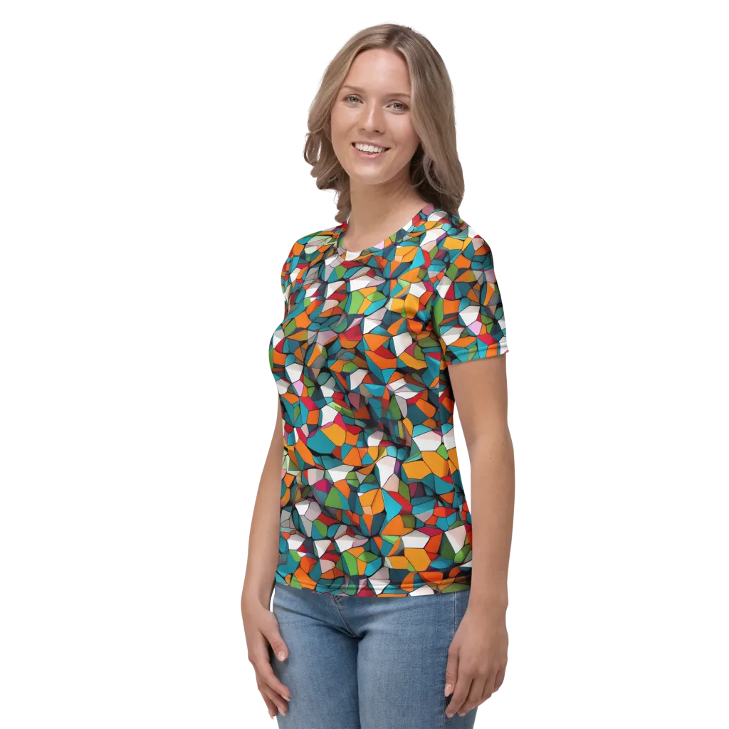 Chromatic Mosaic on Women's Crew Neck T-Shirt — Left