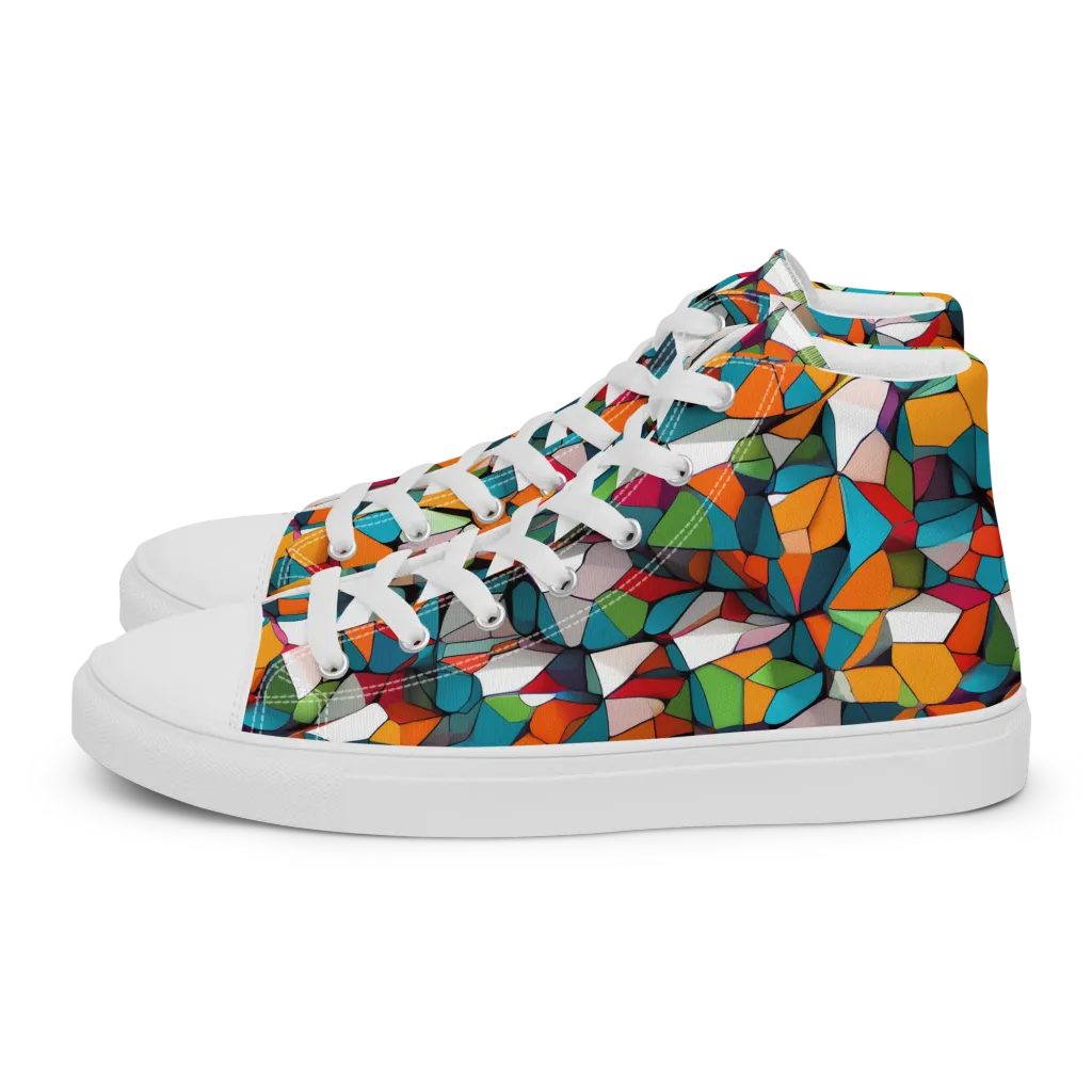 Chromatic Mosaic on Women's High Top Canvas Shoes — Left