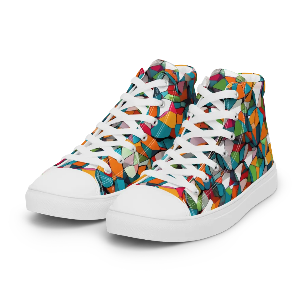 Chromatic Mosaic on Women's High Top Canvas Shoes — Left Front