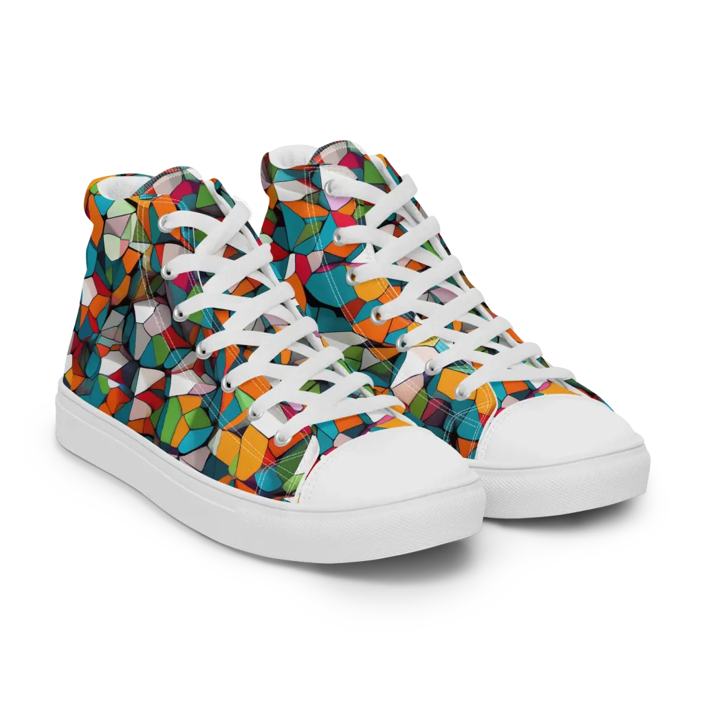 Chromatic Mosaic on Women's High Top Canvas Shoes — Right Front