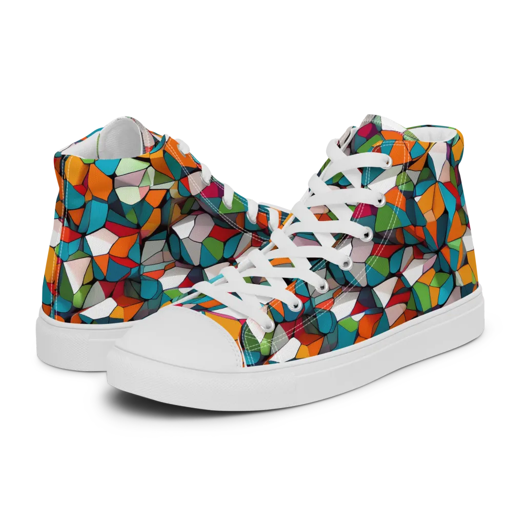 Chromatic Mosaic on Women's High Top Canvas Shoes — Left