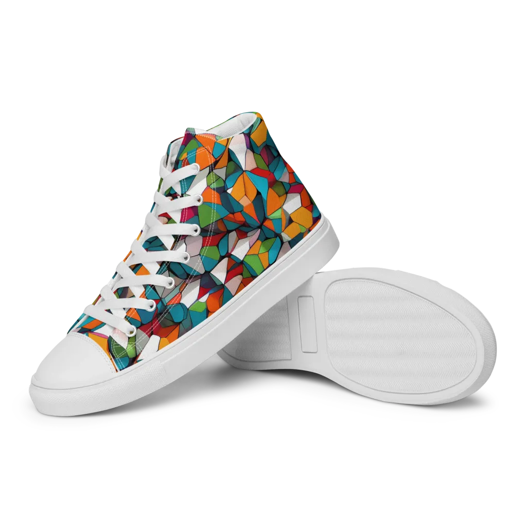 Chromatic Mosaic on Women's High Top Canvas Shoes — Left