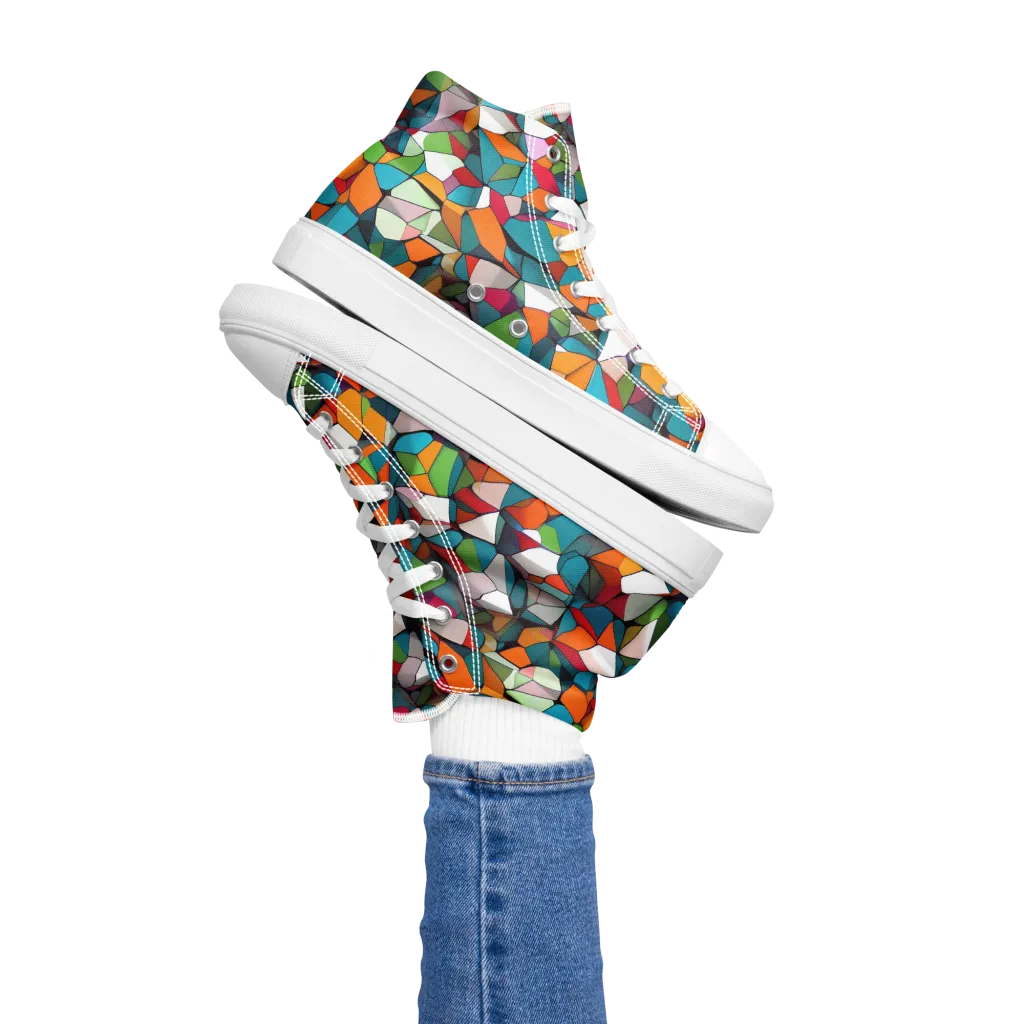 Chromatic Mosaic on Women's High Top Canvas Shoes — Left